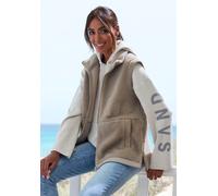 Fleeceweste ELBSAND, Damen, Gr. 42, grau (taupe), Obermaterial: 100% Polyester, unifarben, gerade hüftlang, Westen Fleeceweste, mit seitlichen Reißverschlüssen und hohem Kragen (17359415-42) taupe