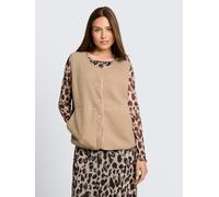 Fleeceweste TOM TAILOR "Boxy", Damen, Gr. 3XL, beige (gravel beige), Fleece, Obermaterial: 100% Polyester, unifarben, loose fit hüftbedeckend, Rundhals, Westen Fleeceweste, mit Reißverschluss (6292502