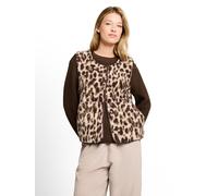 Tom Tailor - Boxy Fit Teddy Weste mit Taschen beige java brown leo print - Gr. - XXL