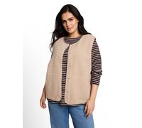 Fleeceweste TOM TAILOR PLUS "TTP Sweatshirt", Damen, Gr. 46, gravel beige, Fleece, Obermaterial: 100% Polyester, unifarben, lässig geschnitten hüftbedeckend, Rundhals, Westen Fleeceweste, mit Druckknö