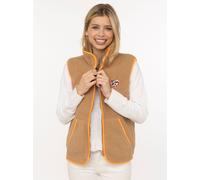 Fleeceweste ZWILLINGSHERZ "Leo Herzpatch", Damen, Gr. M, braun (taupe), Plüsch, Obermaterial: 100% Polyester, kontrastfarbene Details, unifarben, hüftbedeckend, ohne Ausschnitt, Westen Fleeceweste, ku