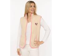 Fleeceweste ZWILLINGSHERZ "Leo Herzpatch", Damen, Gr. XL, beige, Plüsch, Obermaterial: 100% Polyester, kontrastfarbene Details, unifarben, hüftbedeckend, ohne Ausschnitt, Westen Fleeceweste, kuschelig