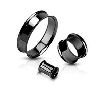 Flesh Tunnel Plug Edelstahl Ohr Piercing Ohrstecker Double Flared Hollow schwarz 5 mm