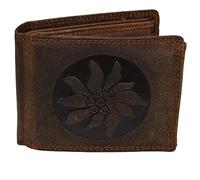 flevado Edelweiss Voll Leder Büffel Herren Geldbörse Biker Brieftasche Braun