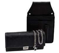 flevado Kellner Börsen Set Braun Leder mit Halftertasche florales Muster Hochwertig (schwarz-grau)