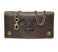 flevado Wild Büffel Leder Geldbörse Scull Totenkopf Biker Wildleder Brieftasche mit Kette RFID/NFC Schutz (Dunkelbraun)