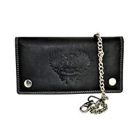 flevado Wild Büffel Leder Geldbörse Scull Totenkopf Biker Wildleder Brieftasche mit Kette (Schwarz)