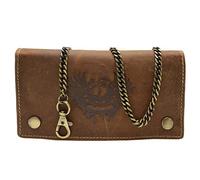 flevado Wild Büffel Leder Geldbörse Scull Totenkopf Biker Wildleder Brieftasche mit Kette und RFID Schutz