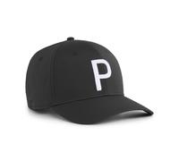 Flex Cap PUMA "Heritage P Tech Golf Cap Herren", Herren, Gr. Erwachsener, schwarz-weiß (schwarz, weiß glow), Obermaterial: 98% Polyester, 2% Elasthan. Futter Vorderteil: 100% Baumwolle. Unter Schirm: 
