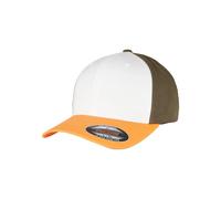 Flexfit Unisex Baseballcap 3-Tone - Neonorange/Weiß/Olive - S/M
