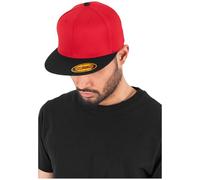 Flexfit Kappe 6210T Premium 210 Fitted 2-Tone – Schirmunterseite & Knopf in Rot/Schwarz S/M