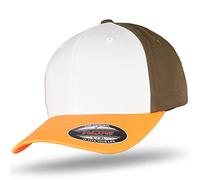 Flexfit Herren Baseballkappe Wooly Combed, 3-farbig, Orange, Weiß, Olivgrün, L/XL
