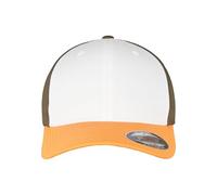Flexfit Unisex Baseballcap 3-Tone - Neonorange/Weiß/Olive - S/M