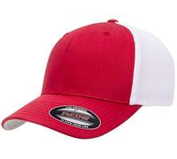 Flexfit Unisex Trucker Mesh Fitted Cap-zweifarbig Hut, rot/weiß, One Size