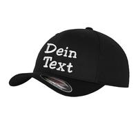 Flexfit Wooly Combed Basecap Bestickt mit Wunschtext (DE/NL/SE/PL, Alphanumerisch, XS, S, Black/Black)