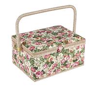 FLEXMAN Großer Nähkorb, Aufbewahrungsbox für Nähset aus Stoff mit Blumenmuster, Nähkasten Organizer mit Ergonomischem Griff für Kleine Kleinteile und Bastelarbeiten