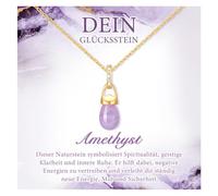 FLHEART Amethyst Kette Damen Halsketten für Frauen - 14K Vergoldet Schmuck Glückskette mit Naturstein Amethyst Anhänger, Kristall Glücksstein Halskette, Heilsteine Kette Geschenke für Frauen
