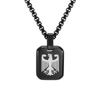 FLHEART Deutschland Kette Adler Herren Halskette - 316L Edelstahl Achteckiger Anhänger mit Gravur Bundesadler Adler für Männer, Herrenschmuck Geschenke, 60cm Länge Kette, Schwarz
