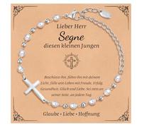 FLHEART Kommunion Geschenke für Jungen Kreuz Armband - Perle Armbänder mit Kreuz für Kinder, Silber Kinderarmband für Tauf Firmung Geburt Taufgeschenk Erstkommunion Konfirmation Geschenke für Jungen