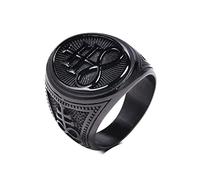 FLHEART Satanischer Siegelring Herren, Geschenke Schwarzer Edelstahl Siegel des Leviathan Kreuz Symbol Punk Biker Ring für Mann Männer Kirche des Dämons Teufel Satan Ringe, Größe 64 (20.4)