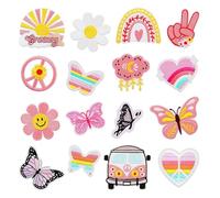 Flicken zum Aufbügeln Kind, 16 Stück Bügelflicken Jeans Bügelbilder Aufbügelflicken DIY Bestickte Patches Bügel Aufnäher Denim Außen Patch Kleidung Nähaufnäher (Rosa)