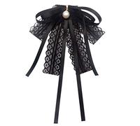 Fliege, elegante College Mädchen Perlen Fliege, Hemd, Nadelkragen, Spitze, Schleife, Accessoires, Geschenk für Frauen, schwarze mit Spitzenband
