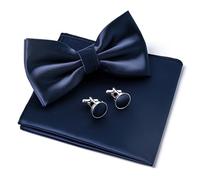 Fliege Herren Mit Taschentuch Manschettenknöpfe Set,Dunkelblau Fliege Seide Einstecktuch mit Manschettenknöpfe,Verstellbare Vorgebundene Fliege für Hochzeit Abendpartys Feierlichkeiten Formelle Anläss