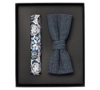 Fliege VENTI "VENTI Set aus Fliege und Einstecktuch gemustert", Herren, blau (graues dunkelblau), 52% Polyester, 47% Baumwolle, 1% Elasthan, Fliegen (91109629-0) graues dunkelblau