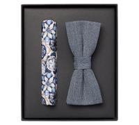 Fliege VENTI "VENTI Set aus Fliege und Einstecktuch gemustert", Herren, blau (graues mittelblau), 65% Polyester, 31% Viskose, 4% Elasthan, Fliegen (82949447-0) graues mittelblau