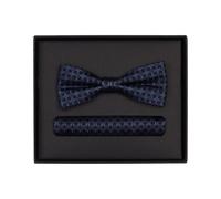 Venti Set Fliege & Einstecktuch gemustert 100% Seide Herren dunkelblau
