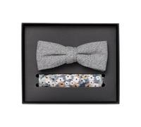 Fliege VENTI "VENTI Set aus Fliege und Einstecktuch gemustert", Herren, grau (hellgrau), 52% Polyester, 47% Baumwolle, 1% Elasthan, Fliegen (11145559-0) hellgrau