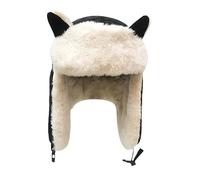 Fliegermütze Winter Kinder Trappermütze mit Ohrenklappen Gefüttert Wintermütze Warm Winddicht Winterhut Katzenohren Niedlich Pilotenmütze Russisch Bomber Hut für Junge Mädchen Ski Outdoor Schwarz