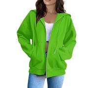 Fliesjacke Damen Warm,Y2K Loose Pullover Kleidung Frauen Männer Full Zip Hoodie Langarm Hoodie Oversized Sweatshirt Gothic Harajuku Streetwear Kleidung,Vintage Hoodie,Grün,3XL