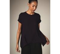 Fließende Bluse mit asymmetrischem Saum, Rundhalsausschnitt und Puffärmeln, elegantes drapiertes Top für Büro oder Abendgarderobe