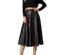 Fließender Langer Maxirock aus Leder für Damen hochtailliert plissiert A-Linien-Schnitt locker ausgestellt