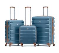 Flight Knight Kofferset 3 Teilig Leicht Mittel Gross Check In Koffer Mit Handgepaeck 56x45x25cm Fuer easyJet Large Jet2 BA Kabinenkoffer ABS Hartschale Leise Spinner Rollen TSA Schloss Reisegepaeck