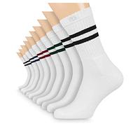 FLINK Herren Damen Crew Socken mit Streifen, Weiß | 10 Paar, 43-46 Atmungsaktiv | Rutschfest I Socks | Tennissocken I Sportsocken