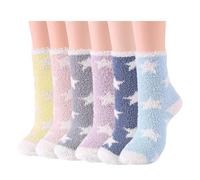 flintronic 6 Paar Kuschelsocken Damen, Wintersocken Flauschige Socken Antiruschsocken, Flauschige Socken, Flauschige Bettsocken aus Korallenfleece, Warme Bettsocken Haussocken, Star