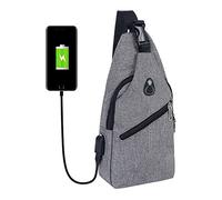 flintronic Brusttasche mit USB-Aufladung, Brusttasche Sling mit Verstellbarem, Rucksack Schultertasche für Männer (einschließlich 1 * USB-Kabel) - Grau