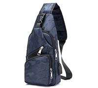 flintronic Brusttasche mit USB-Aufladung, Brusttasche Sling mit Verstellbarem, Rucksack Schultertasche für Männer (einschließlich 1 * USB-Kabel) - Blau Tarnung