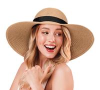 flintronic Moderner Sommerhut für Frauen, Breite Krempe Sonnenhut, Outdoor Sommer Wanderhut UV-Schutz, Faltbar Sonnenhut UPF50+, Strohhut, Strandkappe