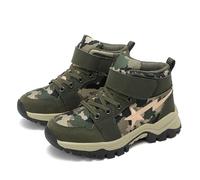 FLIOZY Kinder Camo Wanderschuhe wasserdichte Winterschuhe mit Atmungsaktivem Mesh rutschfeste Sohle Einfacher Klettverschluss Jungen Outdoor-Schuhe Green 34