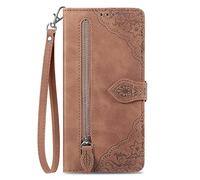 Flip Case Zip Wallet für Realme 15 Hülle Women's Small Leather Purse Bifold Wallet Zip Handbag for Women Girls Folio Schutzhülle Brieftasche Geldbörse für Realme 15,Braun