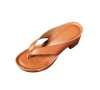 Flip Flop Damen Leder Pantoletten Zehentrenner Schlupfsandalen mit Blockabsatz Tanga Hausschuhe Lässige Modische Schlappen Bequem Elegant Damenpantolette 2025 Sommer Casual Flip Flops
