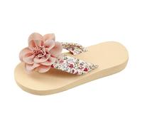 Flip Flops Damen Mit Blumen, Plateau Zehentrenner Sandale Leichte Vorne Offen Schlapfen Boho Style Zehensandalen Pantoletten Strandsandalen Badesandalen Sommerschuhe