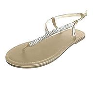 Flip Flops Damen mit Strass Sandalen Flache Sandaletten Slingback Sandals Elegant Coole Mit Fussbett Sandalette Bequem Römersandalen Boho Glitzer Schuhe Sommerschuhe Offene Zehentrenner Strandschuhe