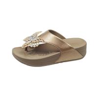 Flip Flops Damen Schuhe Sommer Keilsandalen Dicker Sohle Badelatsche Modischer Schmetterlingsverzierung Zehentrenner Strasssteinen im Boho Stil Bequeme Schuhe