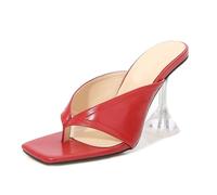 Flip-Flops-Sandalen mit Absatz für Damen, modische Stiletto-Sandalen mit quadratischer Zehenpartie, 8,9 cm hohe Pantoletten,Rot,46 EU