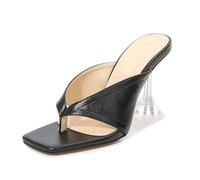 HIKKWXVN Flip-Flops-Sandalen mit Absatz für Damen, modische Stiletto-Sandalen mit quadratischer Zehenpartie, 8,9 cm hohe Pantoletten,Schwarz,46 EU