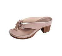 Flip Flops Surfen Toe Split Damen Blumen Lässig Bequeme Römische Oberbekleidung Clip Open Blockabsatz Hausschuhe Badelatschen Zehentrenner Fußbett Badeflipflops Orthopädische Pantoletten 37 Beige 42